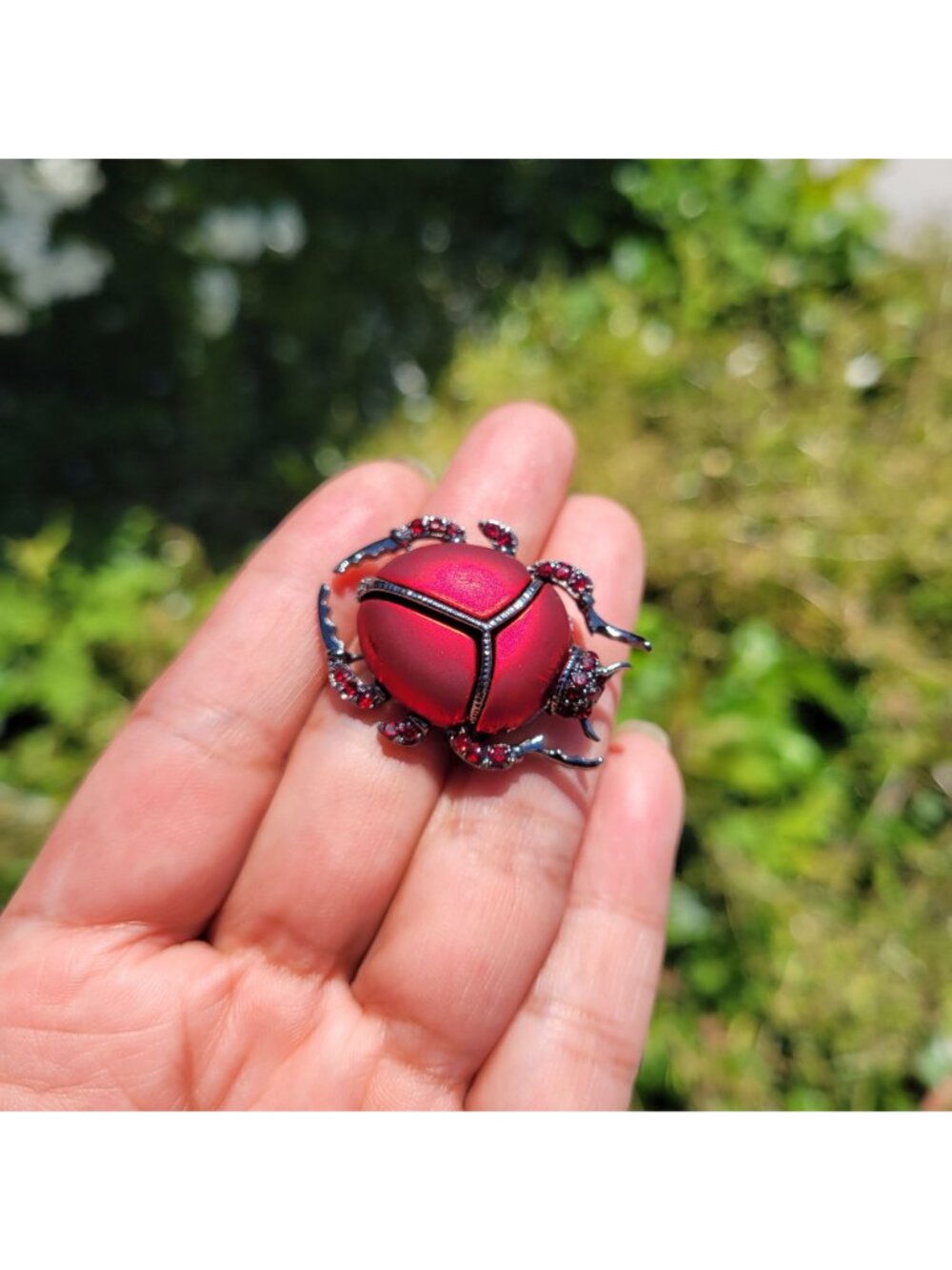 ⭐Scarab Beetle Animal Brooch Pin Red Rhinestones Insect Jewelry Vintage Vibes⭐